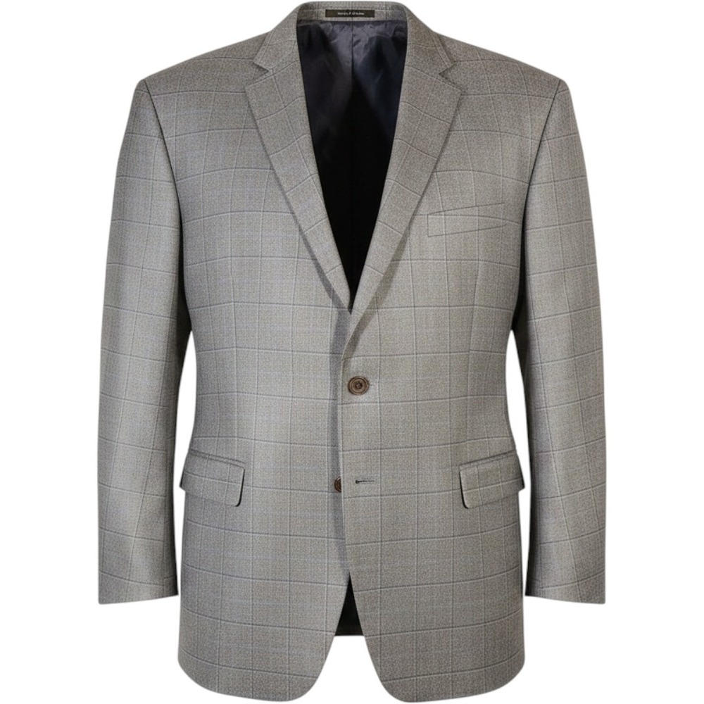 Lauren Ralph Lauren Mens 48R Grey Silk Wool Windowpane Plaid Blazer Sport Coat